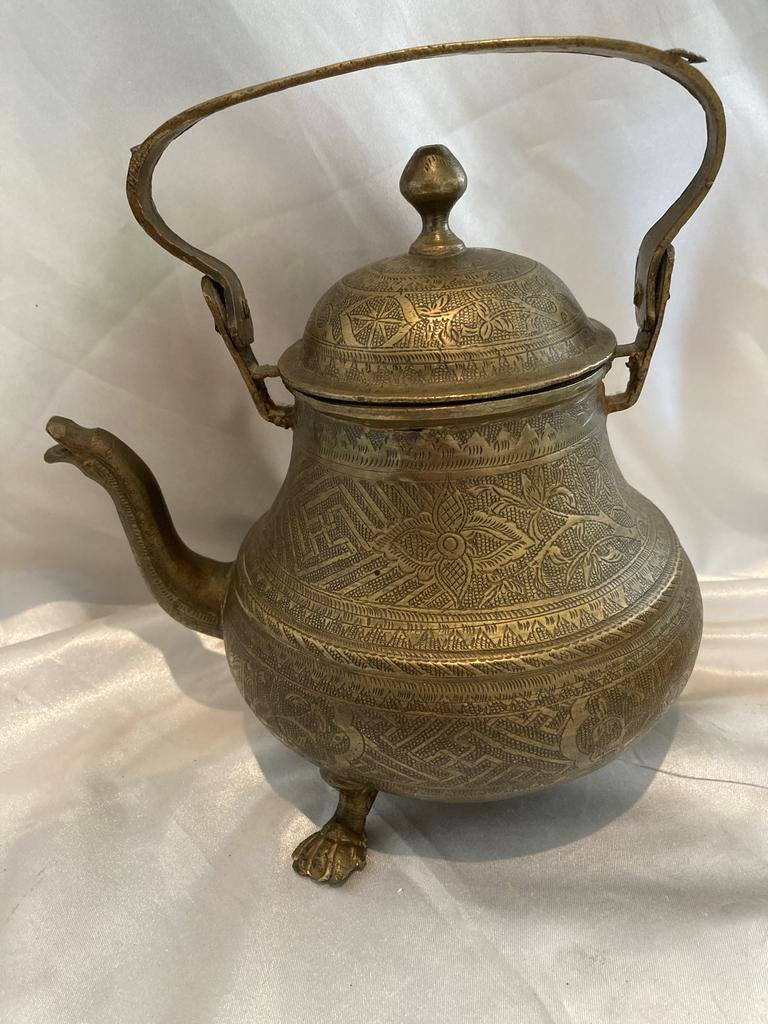 Messing ewer of theepot rijk gegraveerd Perzië, Ophalen of Verzenden