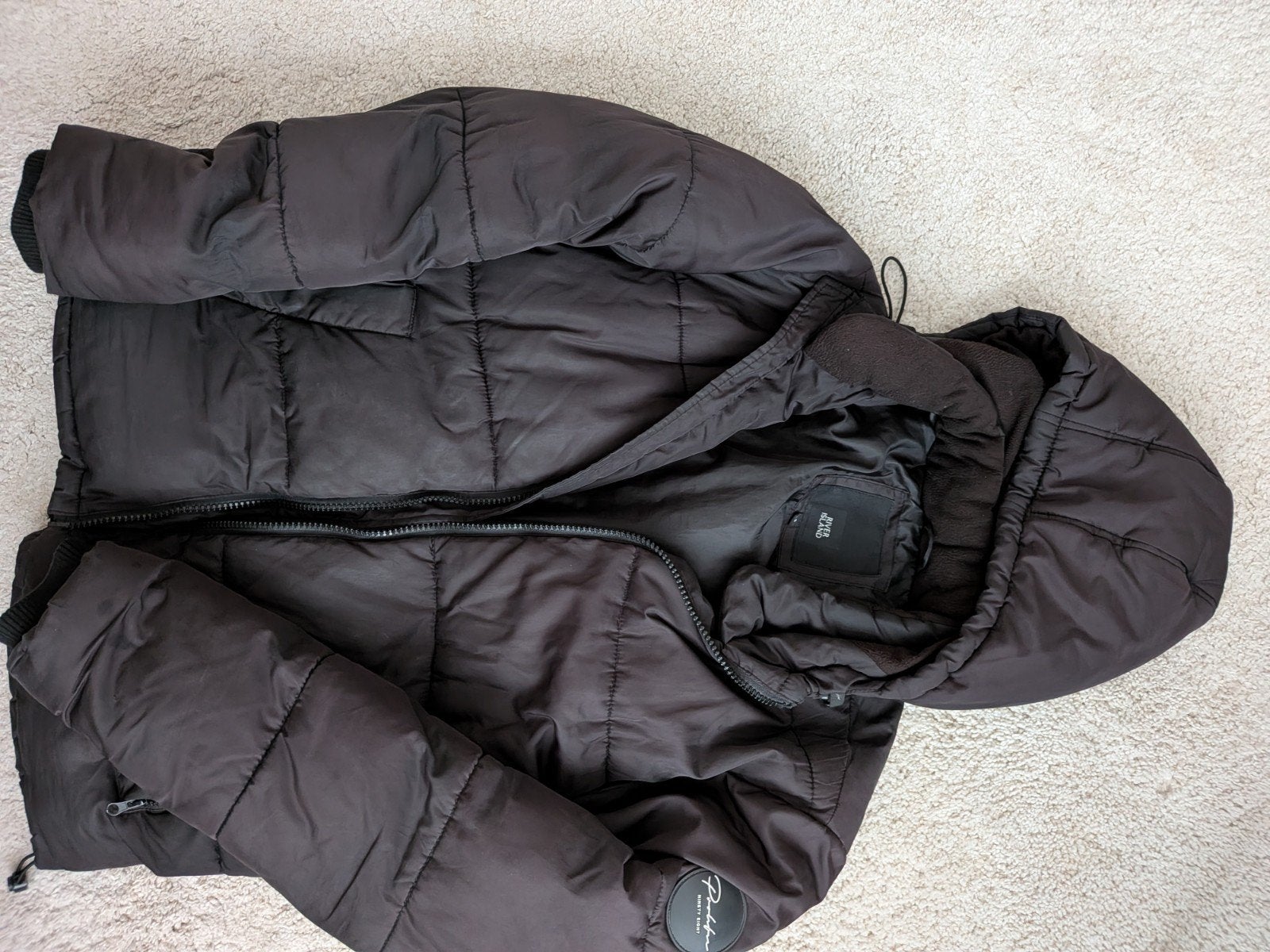 Zwarte gewatteerde jas met capuchon - Maat M/L, Maat 48/50 (M), Zwart, Ophalen of Verzenden, Ninety Eight