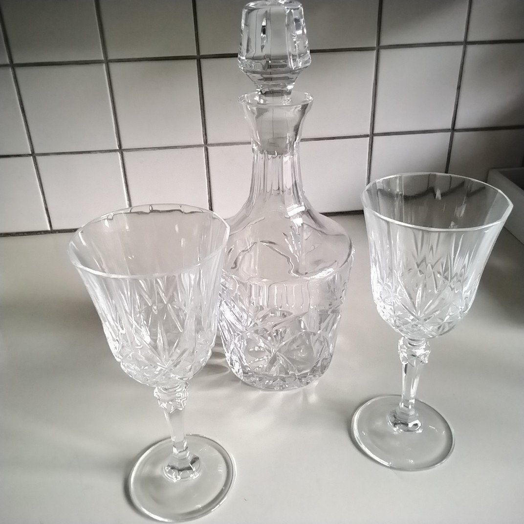 kristallen  karaf met 2 bijpassende  glazen, Antiek en Kunst, Ophalen of Verzenden