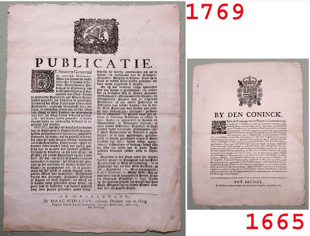 Historie aktes 1665 Tot Brussel 1769 ’s GRAVENHAGE Glas Wijn, Ophalen of Verzenden