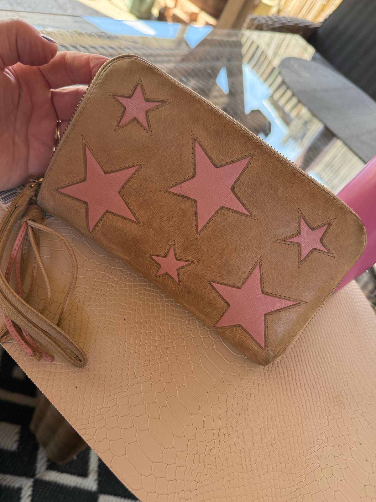 Fab. Portemonnee met sterren - 20x12 cm, Overige merken, Gebruikt, Bruin, Ophalen of Verzenden