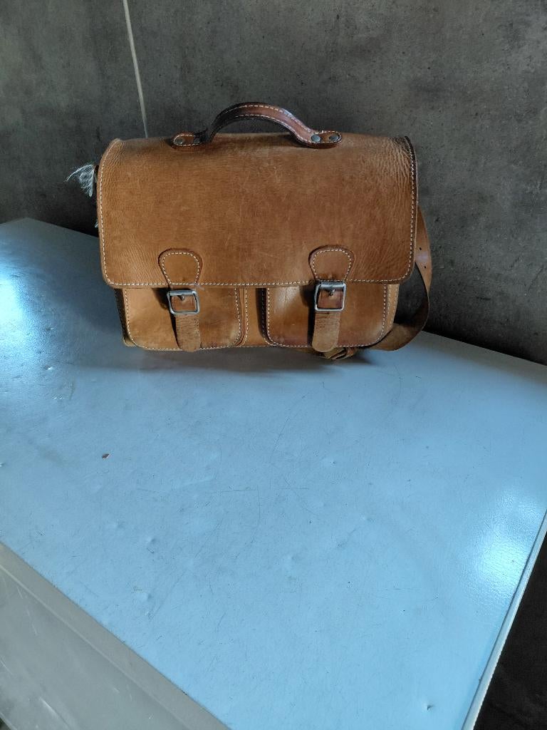 Leren schooltas vintage, Sieraden, Tassen en Uiterlijk, Tassen | Schooltassen, Gebruikt, Bruin, Aktetas of Boekentas, Leer