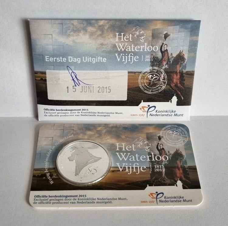 Eerste dag uitgifte coincard Waterloo Vijfje - EDC 2015, Ophalen of Verzenden, Koningin Beatrix, Euro's
