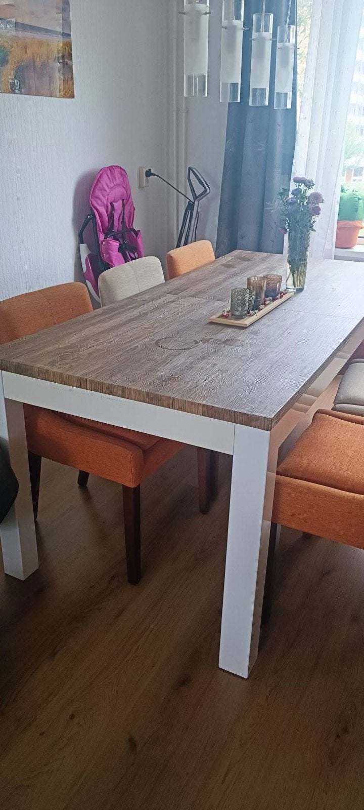 Witte eettafel met houtlook blad, Ophalen, Gebruikt, 50 tot 100 cm, 150 tot 200 cm