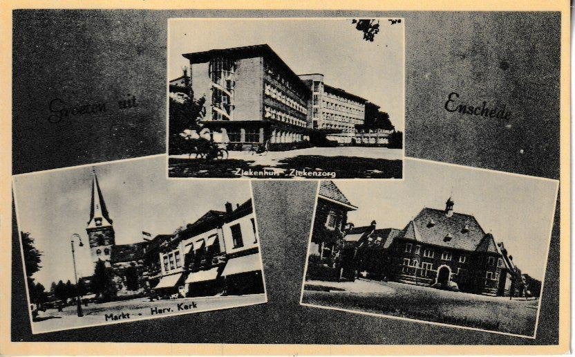 GROETEN uit ENSCHEDE - 3 LUIK, Ophalen of Verzenden, 1940 tot 1960, Ongelopen, Overijssel