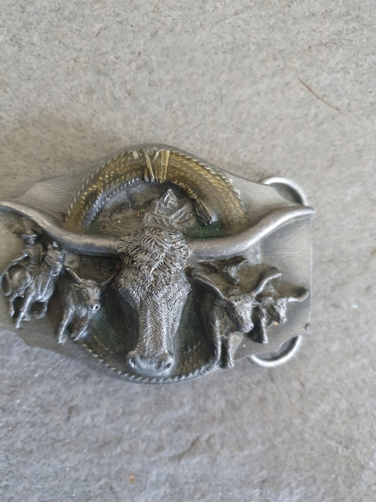 Vintage Skur-Lok Buckle Co. Riemgesp met Stier en Cowboys, Losse buckle of gesp, Overige kleuren, Nieuw, Skur-Lok Buckle Co.