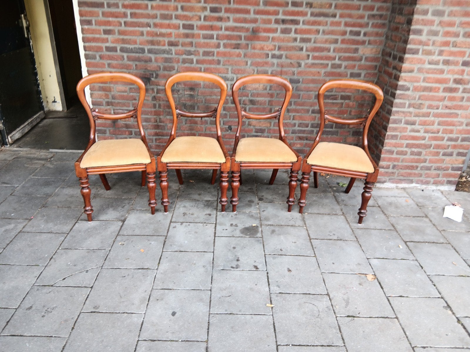 Set van 4 Antieke Mahonie Stoelen met Bekleding, Antiek en Kunst, Ophalen