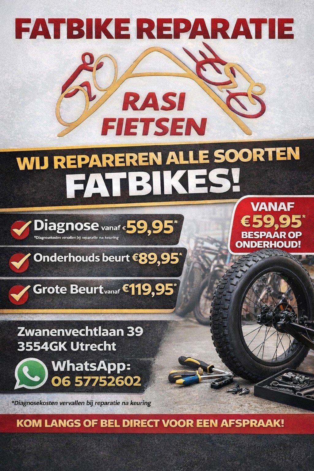 Fatbike Reparatie zelfde dag klaar !, 59 cm of meer, Ophalen of Verzenden, Nieuw, Overige merken
