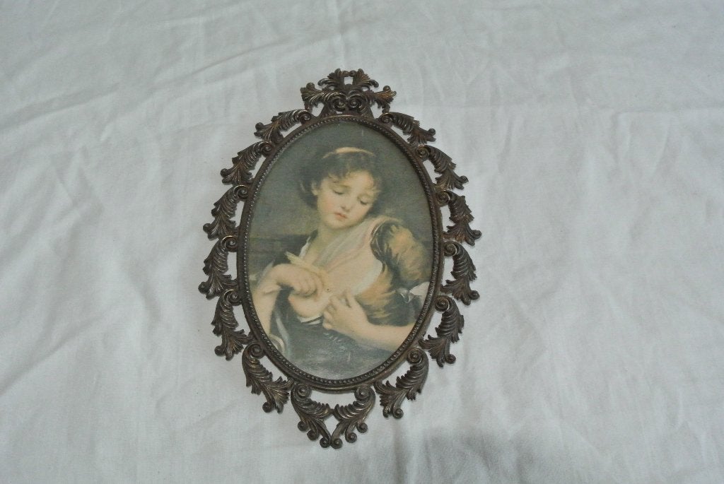 Vintage barok lijst met afbeelding, Ophalen of Verzenden, Glas, Met glas, Fotolijst