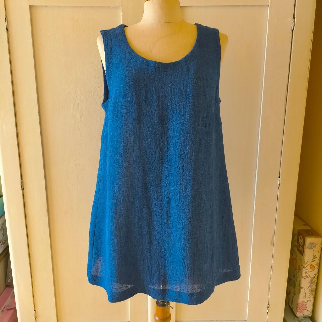 AÏno kobalt blauwe linnen mini jurk / lange tuniek M, Kleding | Dames, Maat 38/40 (M), Blauw, AÏno, Ophalen of Verzenden