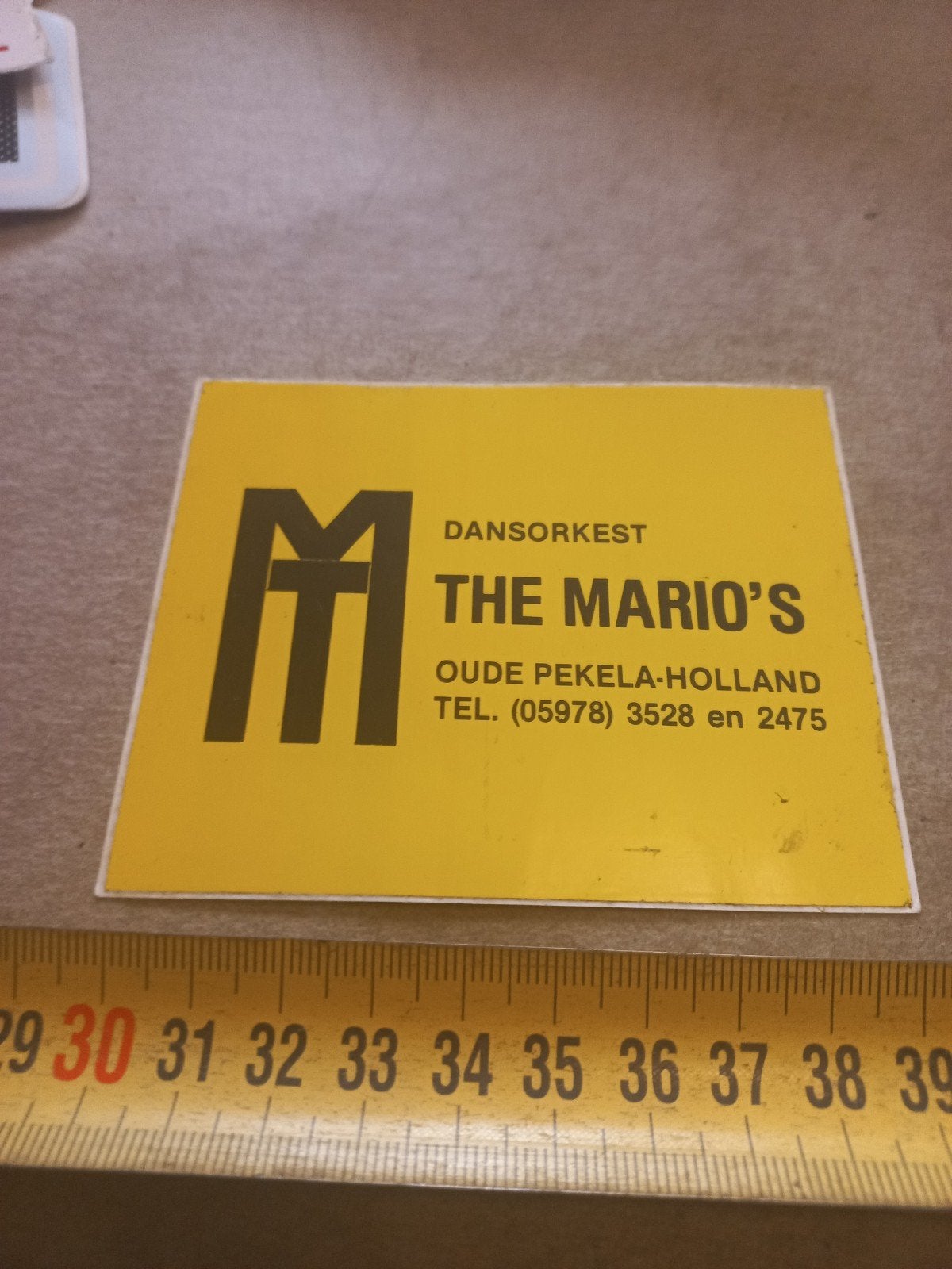 Vintage sticker Dansorkest The Mario's Oude Pekela, Ophalen of Verzenden, Gebruikt