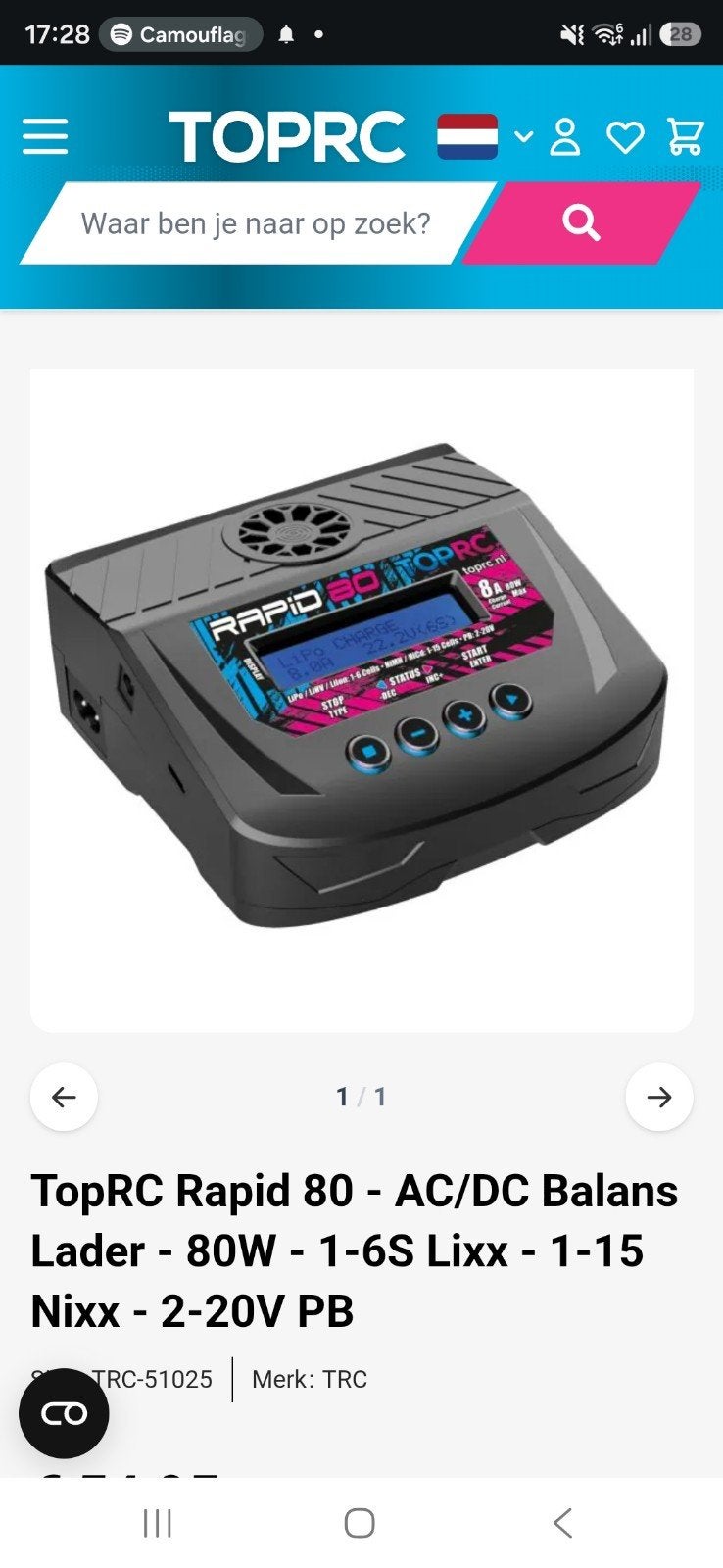 TopRC Rapid 80 Lipo Lader - AC/DC Balans Lader 80W, Ophalen, Gebruikt, Elektro, Onderdeel