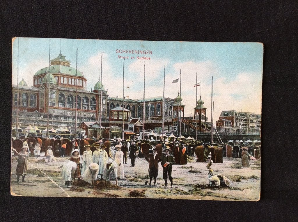 Scheveningen, Strand en Kurhaus, Ophalen of Verzenden, Voor 1920, Gelopen, Zuid-Holland