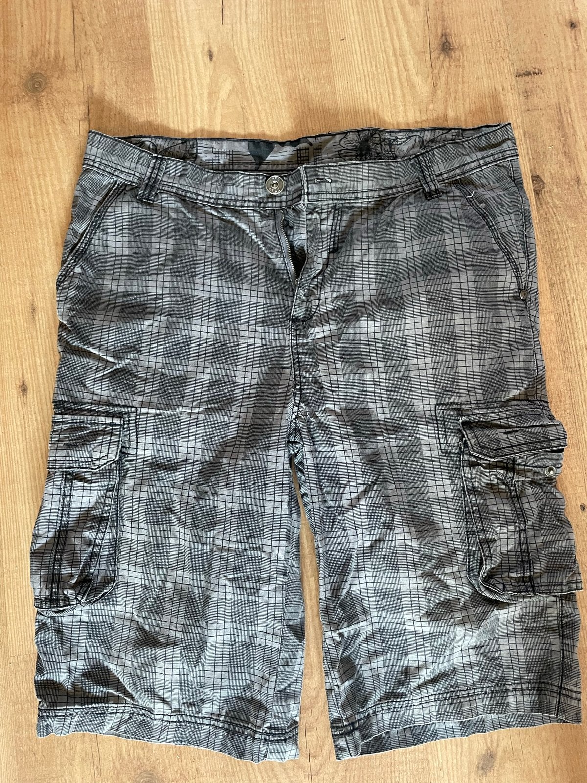 Tenson Heren Cargoshort Grijs Geruit - Maat M - ZGAN, Ophalen of Verzenden, Zo goed als nieuw, Maat 48/50 (M), Grijs