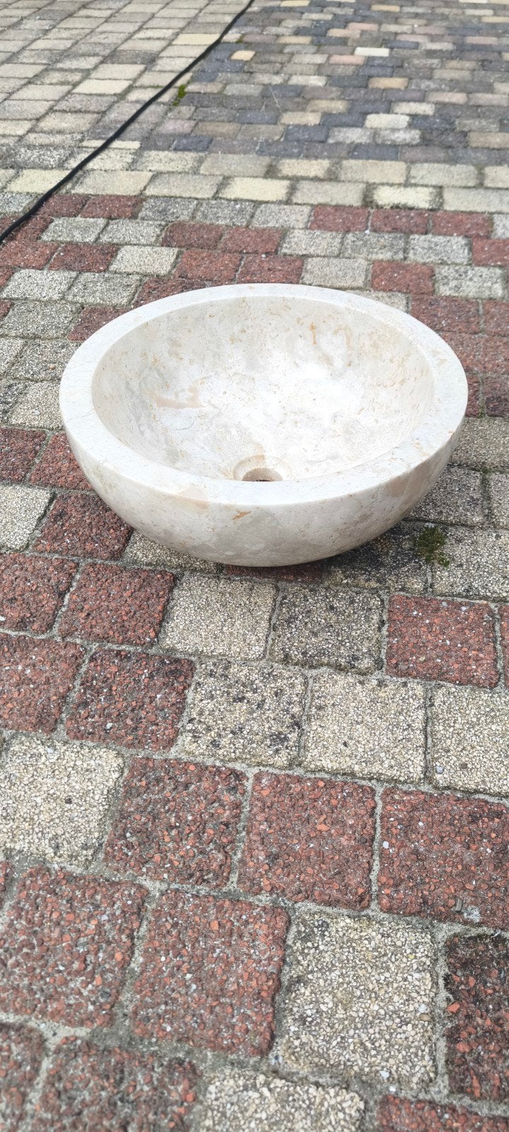 Nieuwe marmeren waskom, creme kleur 40 cm diameter, Ophalen, Nieuw, Wastafel