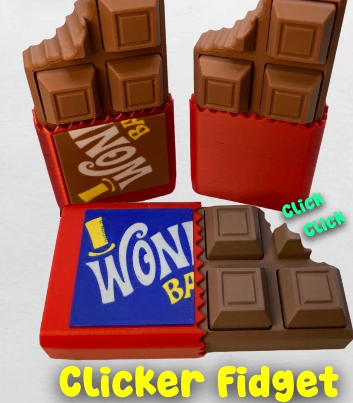 3D Geprint Fidget Toy Clicker - Wonka Chocolade, Ophalen of Verzenden, Nieuw, Jongen of Meisje