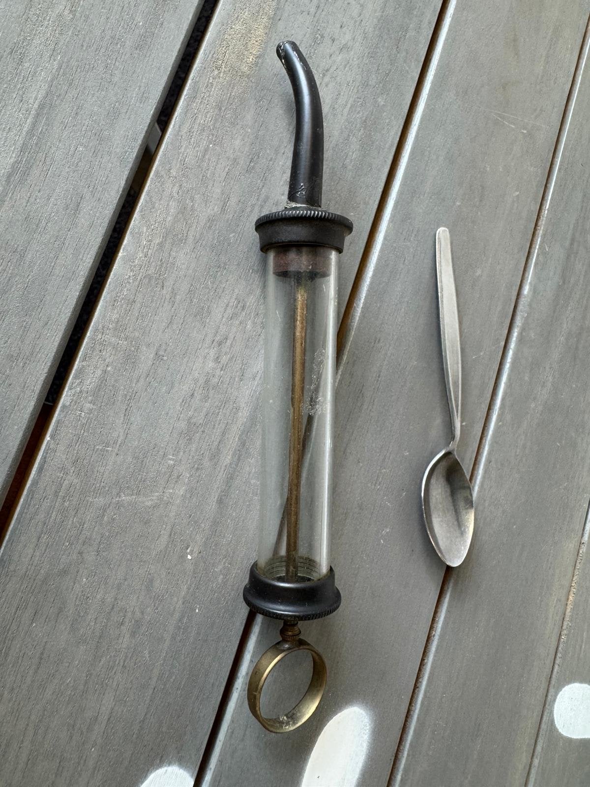 Antieke Medische Spuit Glas/Messing/Eboniet (ca. 1900), Ophalen of Verzenden