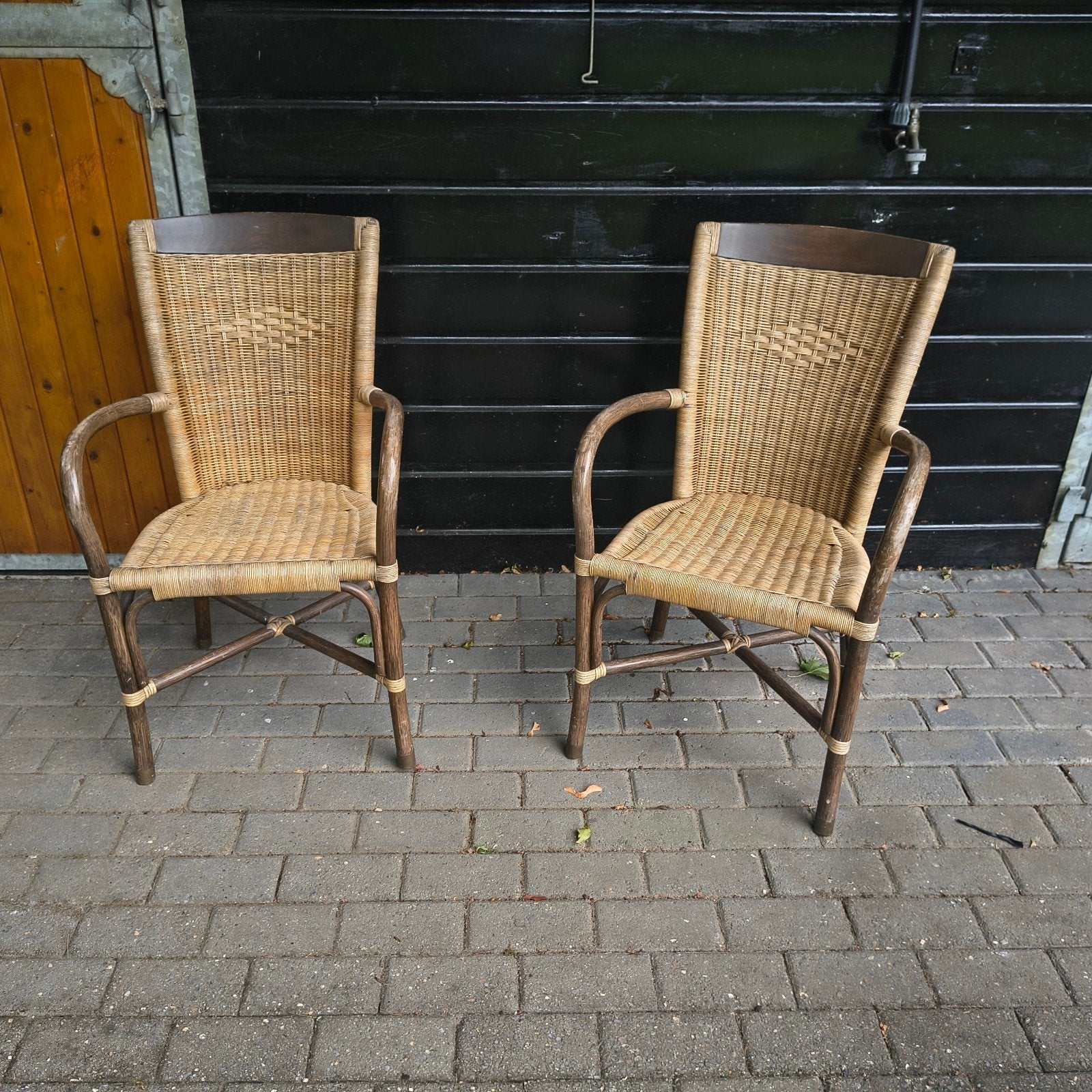 Set van 2 rotan stoelen met houten accenten, Ophalen, Gebruikt, Twee, Bruin