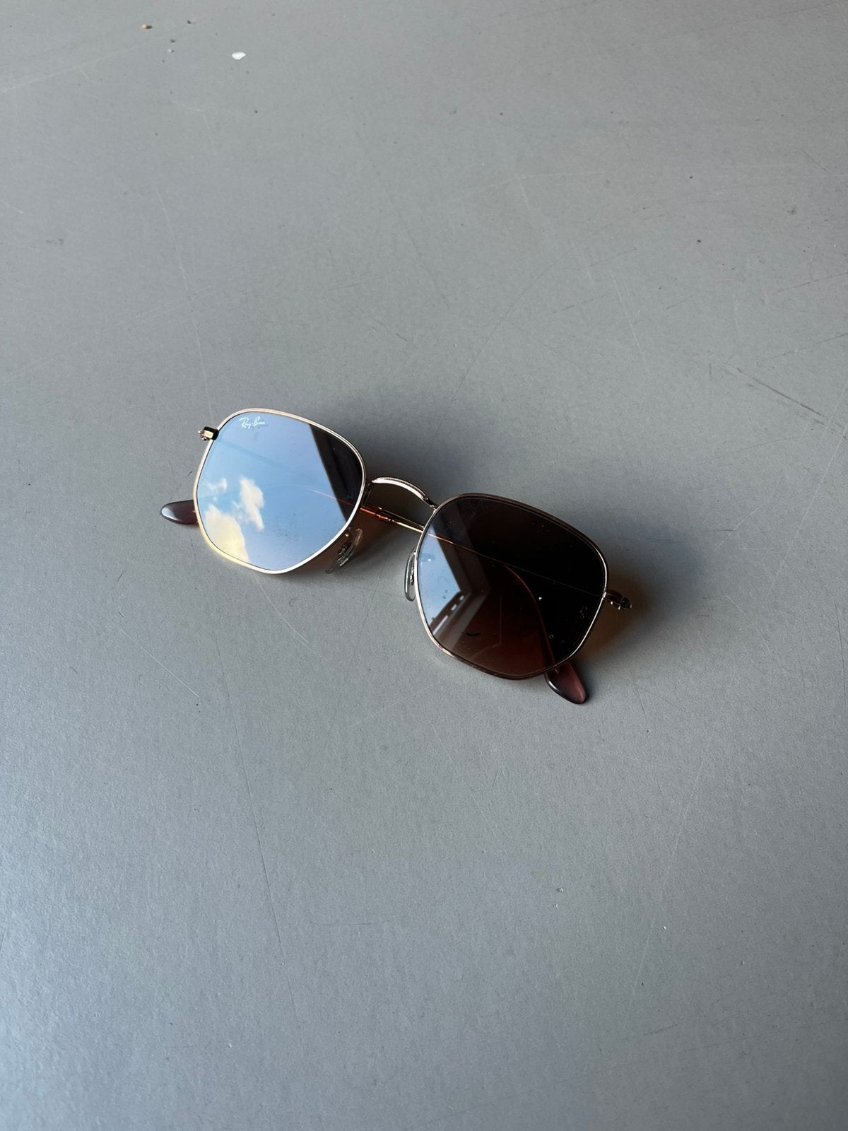 Ray-Ban Hexagonal Flat Lenses zonnebril koper, Ophalen of Verzenden, Zo goed als nieuw, Zilver