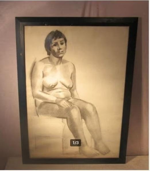 Mooie Tekening 'Zittende Naakte Vrouw' - gesigneerd, Antiek en Kunst, Ophalen of Verzenden