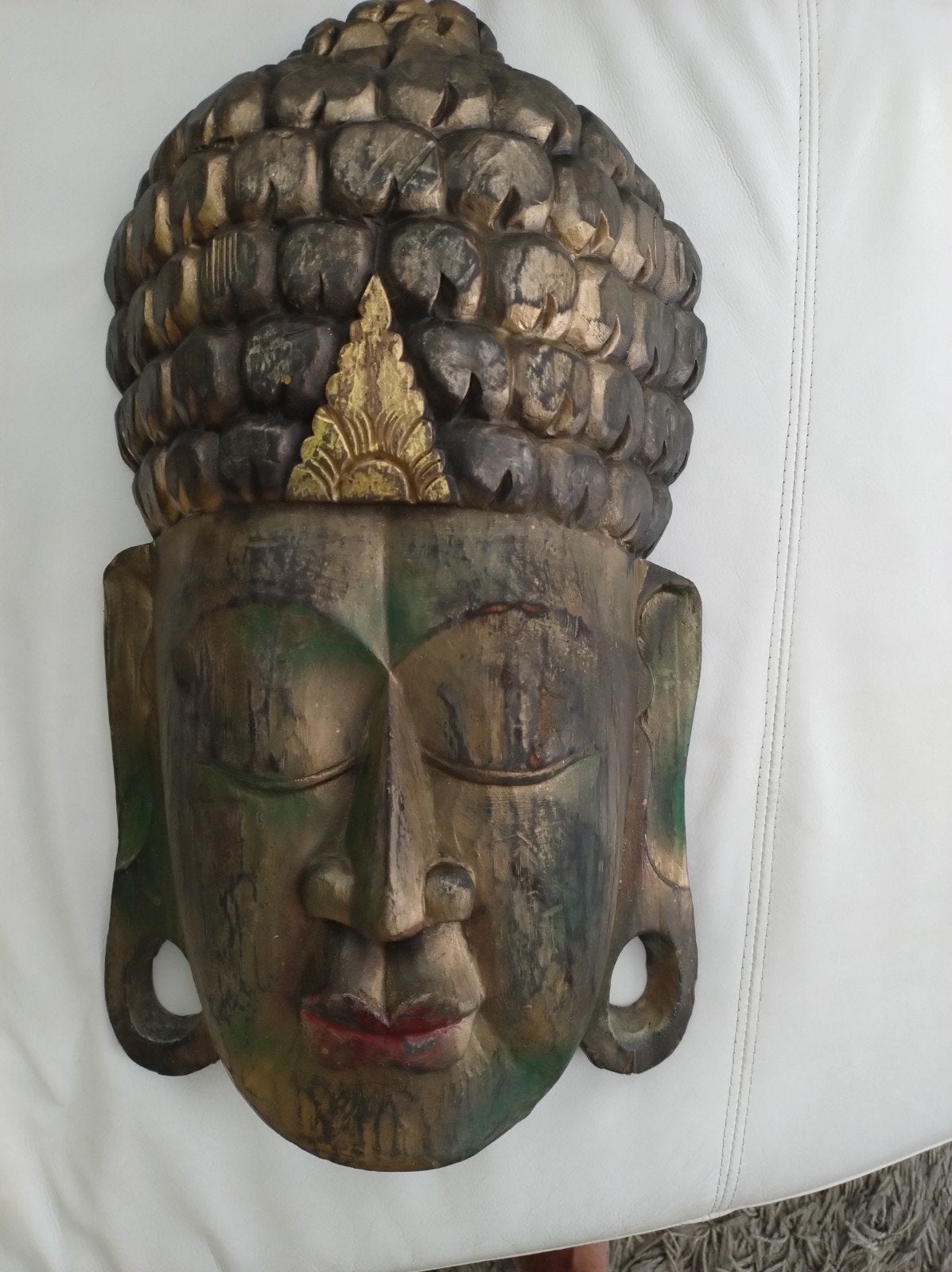 Houten Boeddha Masker - Handgesneden Wanddecoratie, Ophalen of Verzenden, Gebruikt