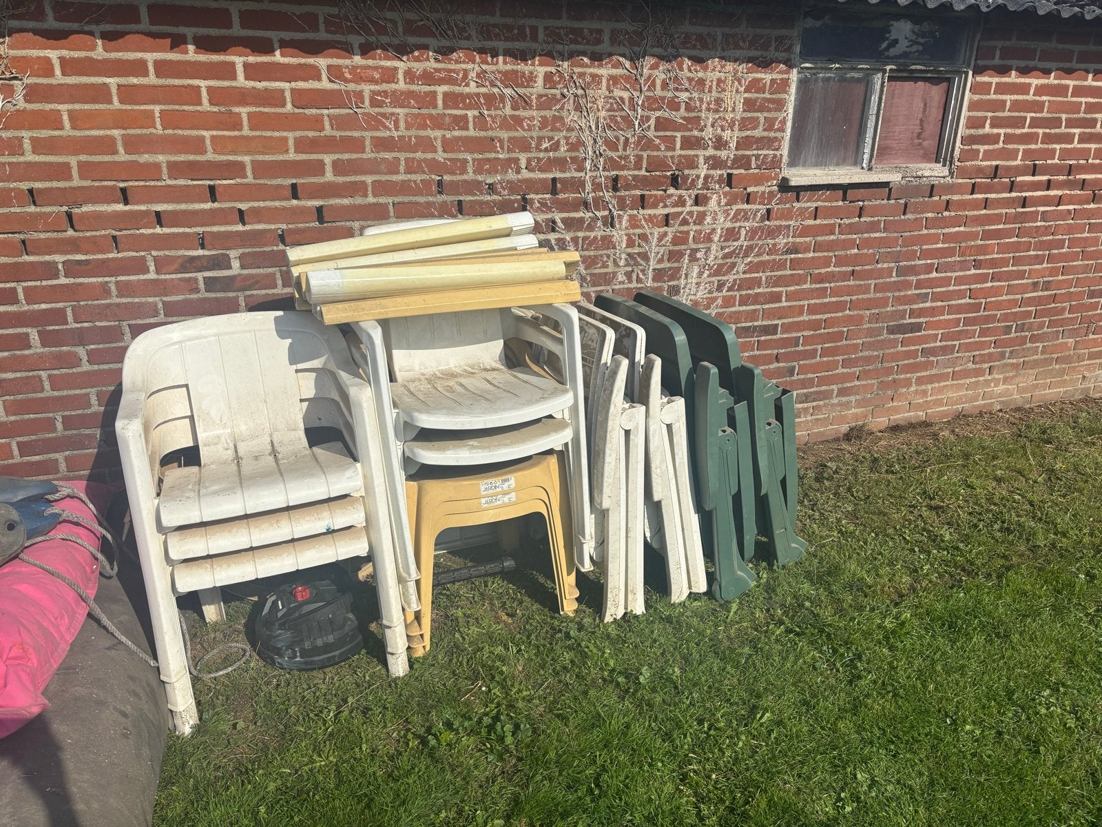 Diverse tuinstoelen en tafels - Wit, Geel, Groen, Ophalen, Kunststof, Gebruikt, Eettafel