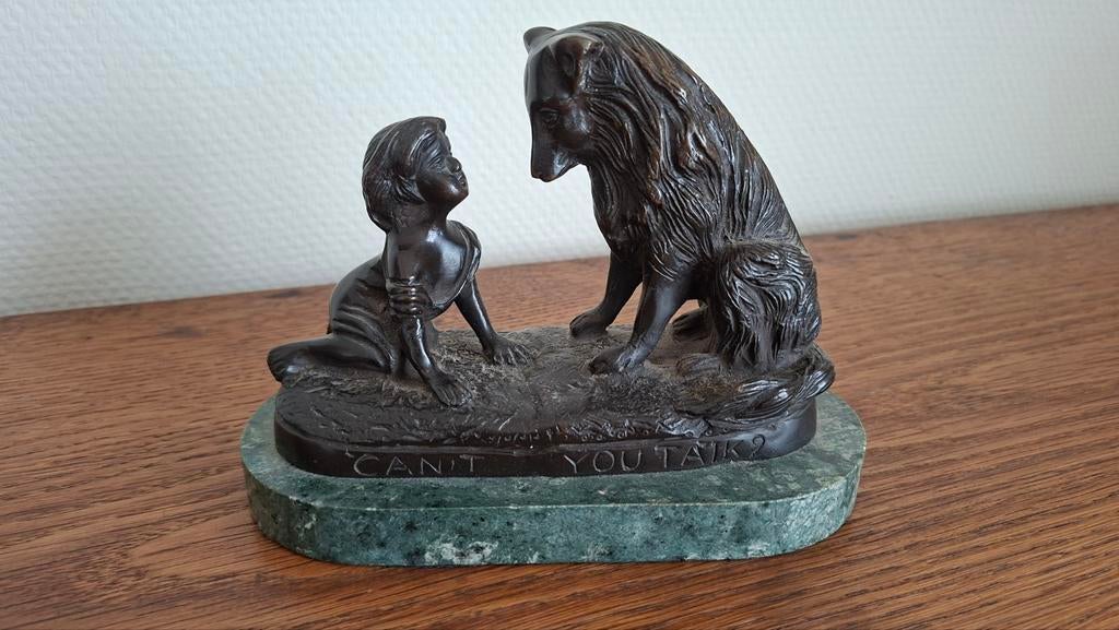 Bronzen beeld op marmeren voet, Ophalen of Verzenden, Zo goed als nieuw, Mens