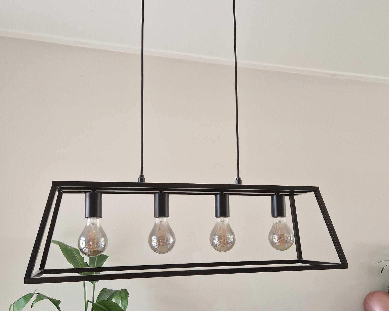 Metalen hanglamp met 4 lichtbollen, Ophalen of Verzenden, Gebruikt, Metaal, Modern, Industrieel