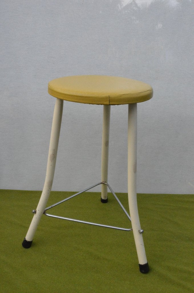 Vintage Brabantia krukje met gele zitting van skai, ijzer on, Ophalen of Verzenden, Gebruikt, IJzer