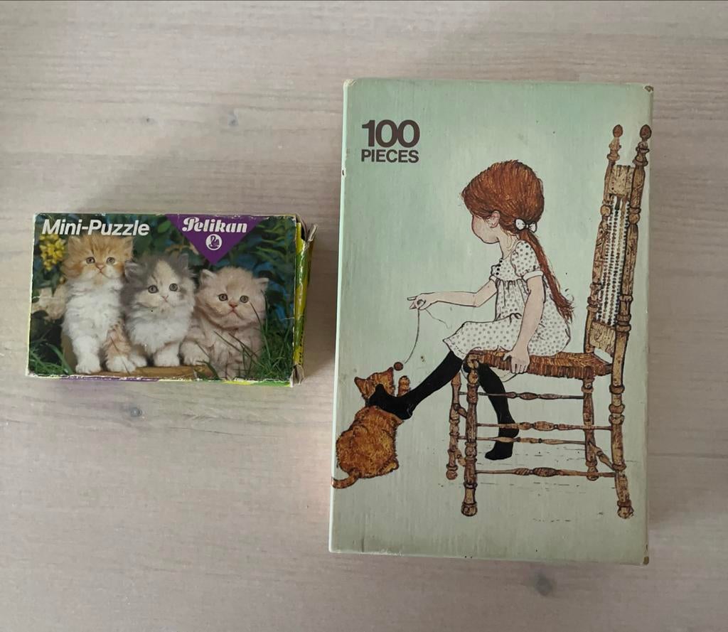 Mini Puzzeltjes - Katten & Meisje, Ophalen of Verzenden, Minder dan 500 stukjes, Gebruikt, Legpuzzel