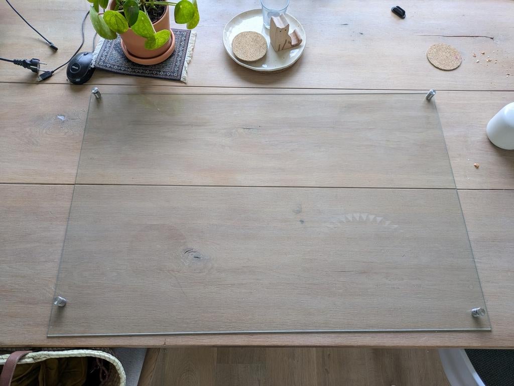 Mooie glasplaat voor tegen het spatten!, Huis en Inrichting, Tafels | Salontafels, Ophalen, 50 tot 100 cm, 50 tot 100 cm, Rechthoekig