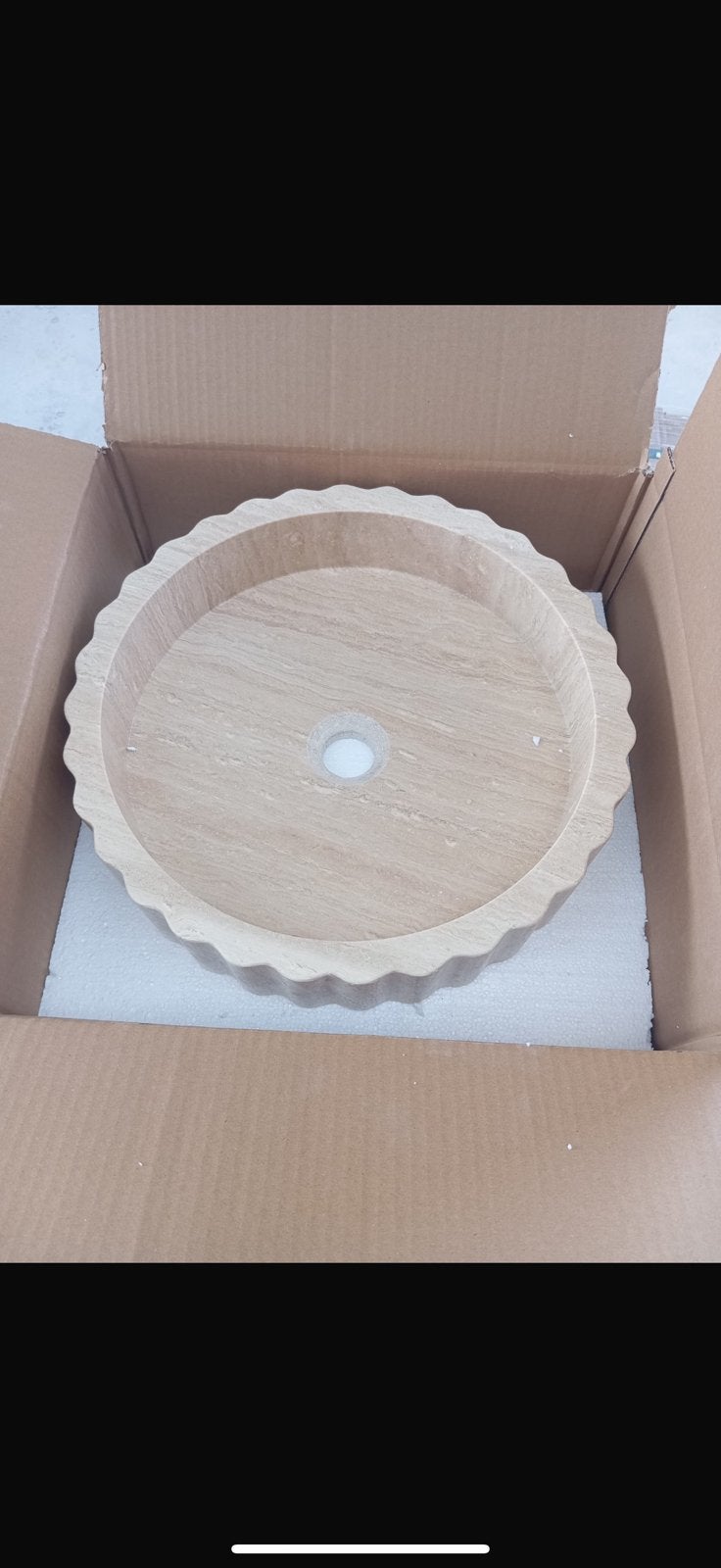 de travertin waskom met ribbels., Ophalen, Minder dan 50 cm, Nieuw, Minder dan 25 cm