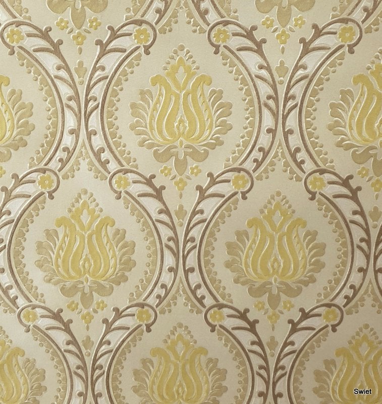 13110 oud klassiek barok behang met glanslaag swiet, Verzenden, Beige