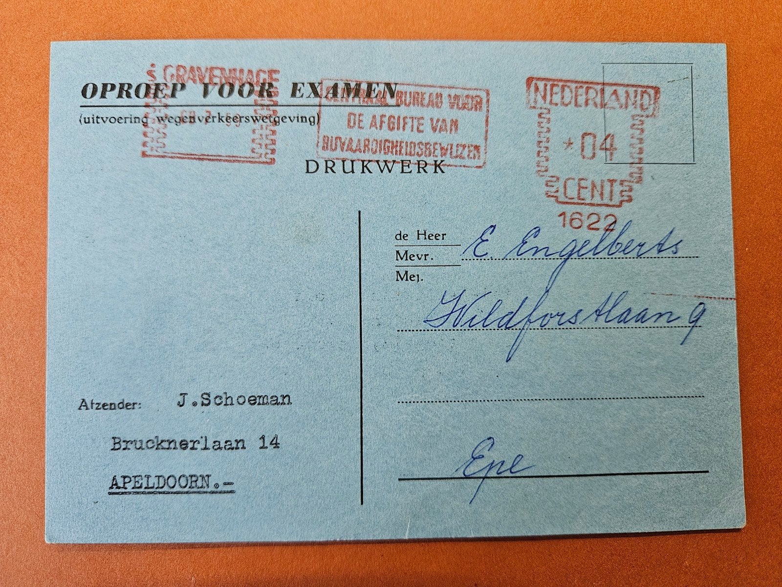 97) Oproep Rijexamen 1959, Ophalen of Verzenden, Briefkaart