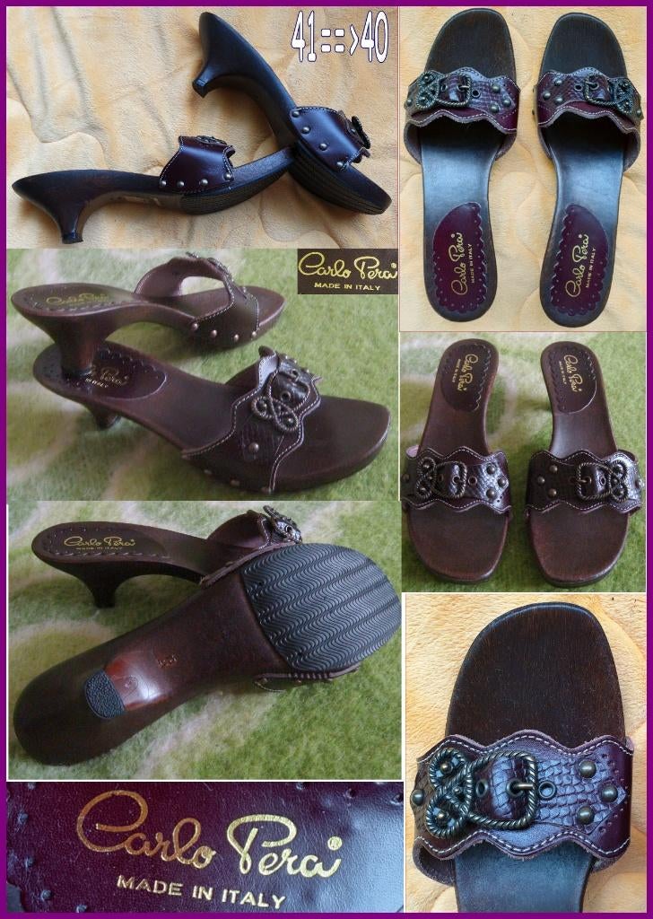 Nieuwe leren slippers/klompen maat ca. 40 van CARLO PERA, Slippers, CARLO PERA, Bruin, Nieuw
