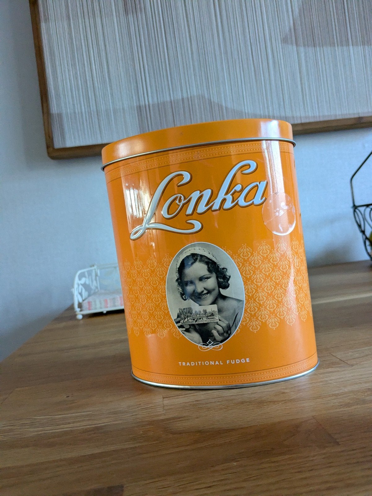Lonka Bewaarblik - Vintage Oranje Snoepblik, Ophalen, Vintage, Gebruikt, Oranje