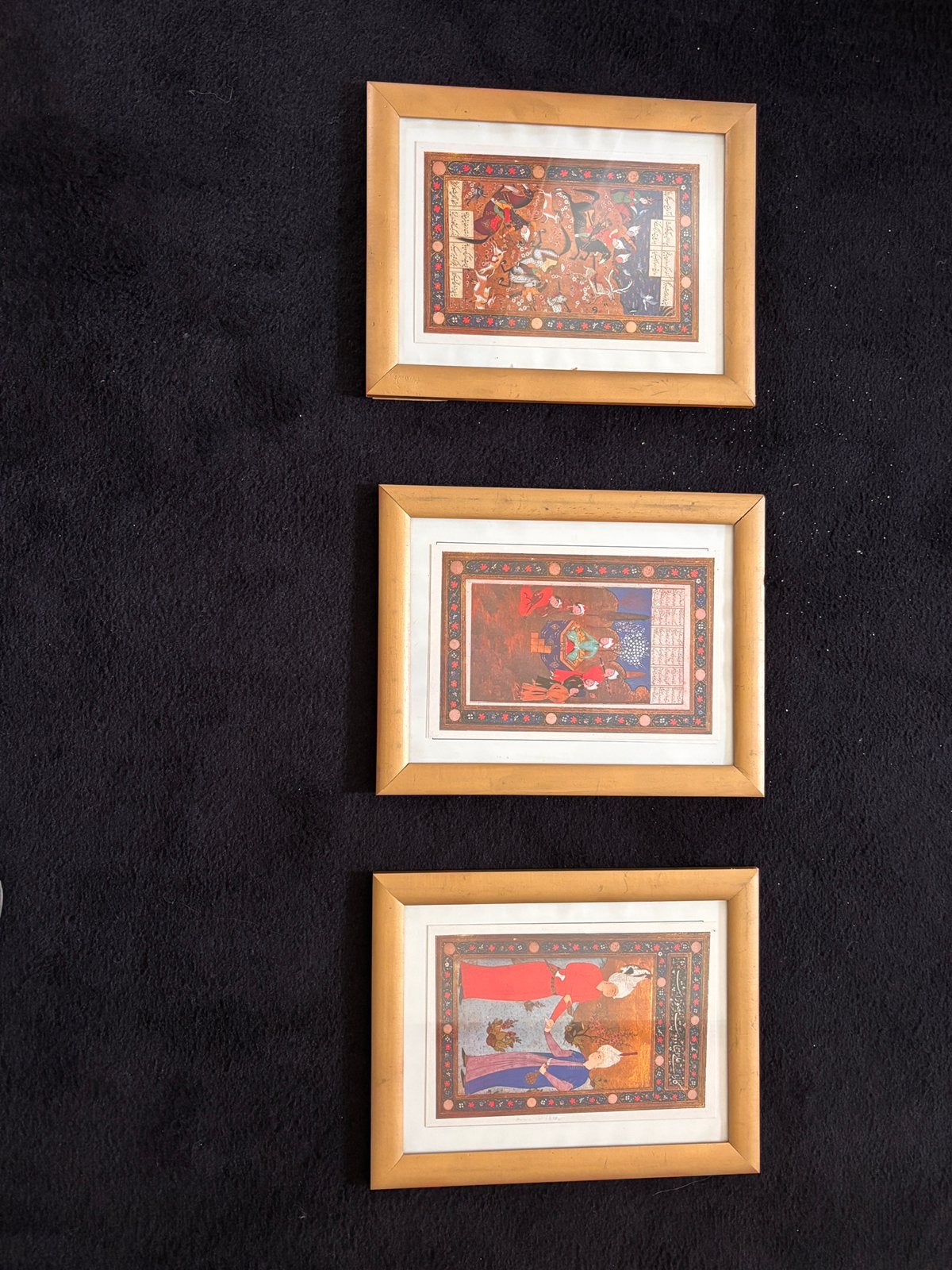 Set van 3 ingelijste Perzische miniaturen, Antiek en Kunst, Kunst | Niet-Westerse kunst, Ophalen of Verzenden