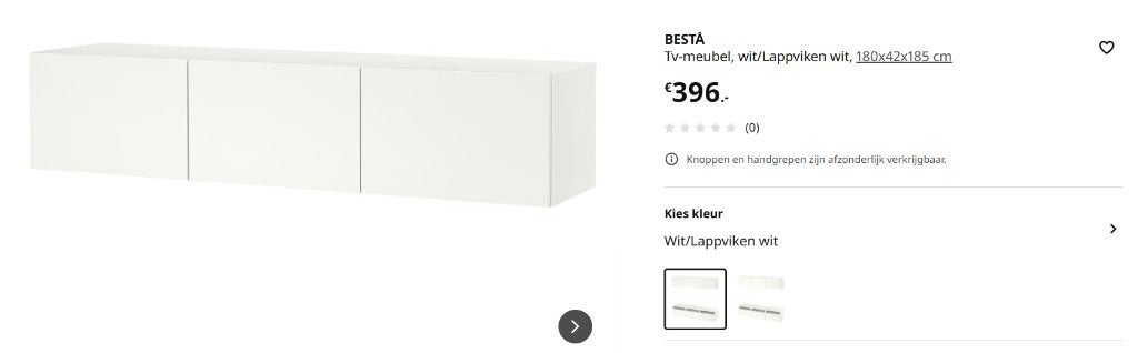 IKEA BESTA TV-Muebel, Huis en Inrichting, Kasten | Televisiemeubels, Ophalen, 150 tot 200 cm, Zo goed als nieuw, Minder dan 100 cm