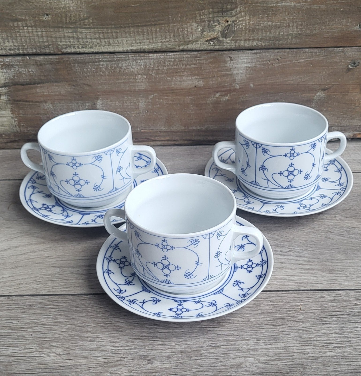 3x Blau Saks soepkommen met schotels - Porselein, Antiek en Kunst, Ophalen of Verzenden