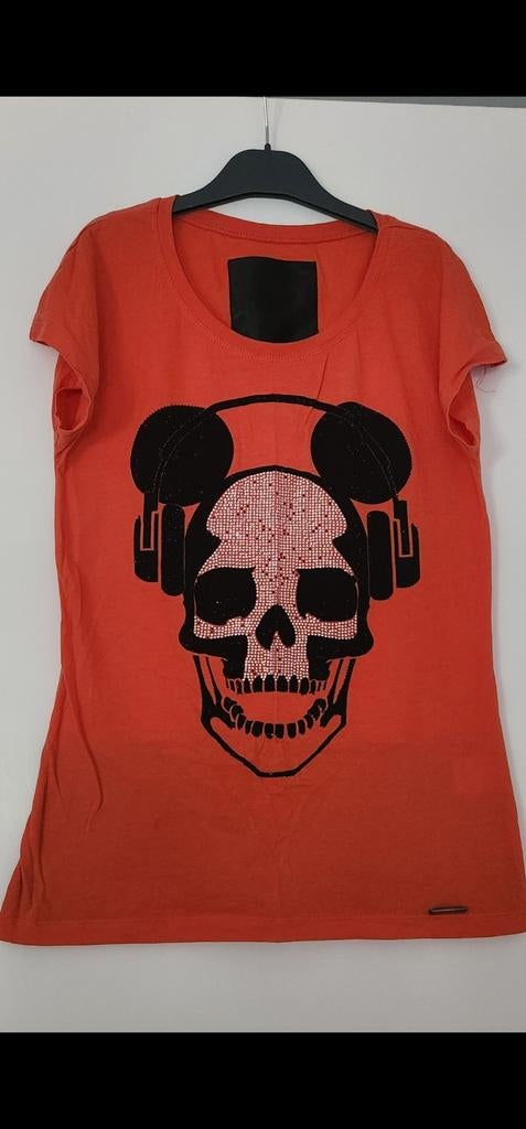 Philipp Plein Oranje T-shirt met Skull Print - Maat S/M, Oranje, Ophalen of Verzenden, Korte mouw, Maat 36 (S)