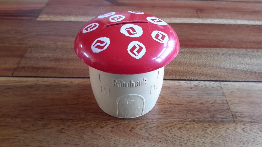Vintage Rabobank Paddenstoel Spaarpot – Jaren 70/80, Verzamelen, Ophalen of Verzenden, Zo goed als nieuw, Kunststof, Overige thema's