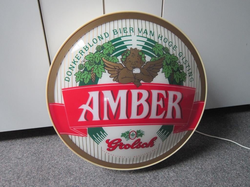 GROLSCH AMBER LICHTRECLAME, Verzamelen, Biermerken, Ophalen, Zo goed als nieuw, Overige typen, Grolsch