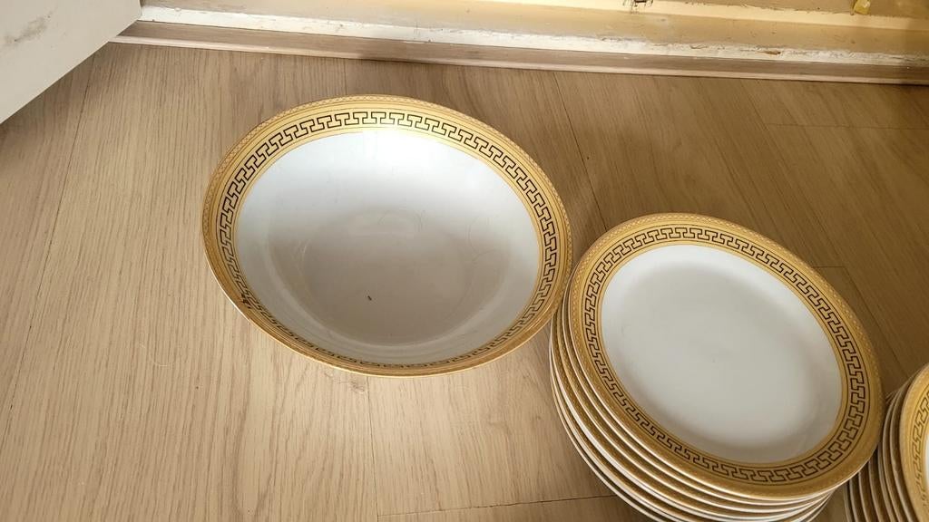 Compleet servies met Griekse rand - Wit en Goud, Ophalen of Verzenden