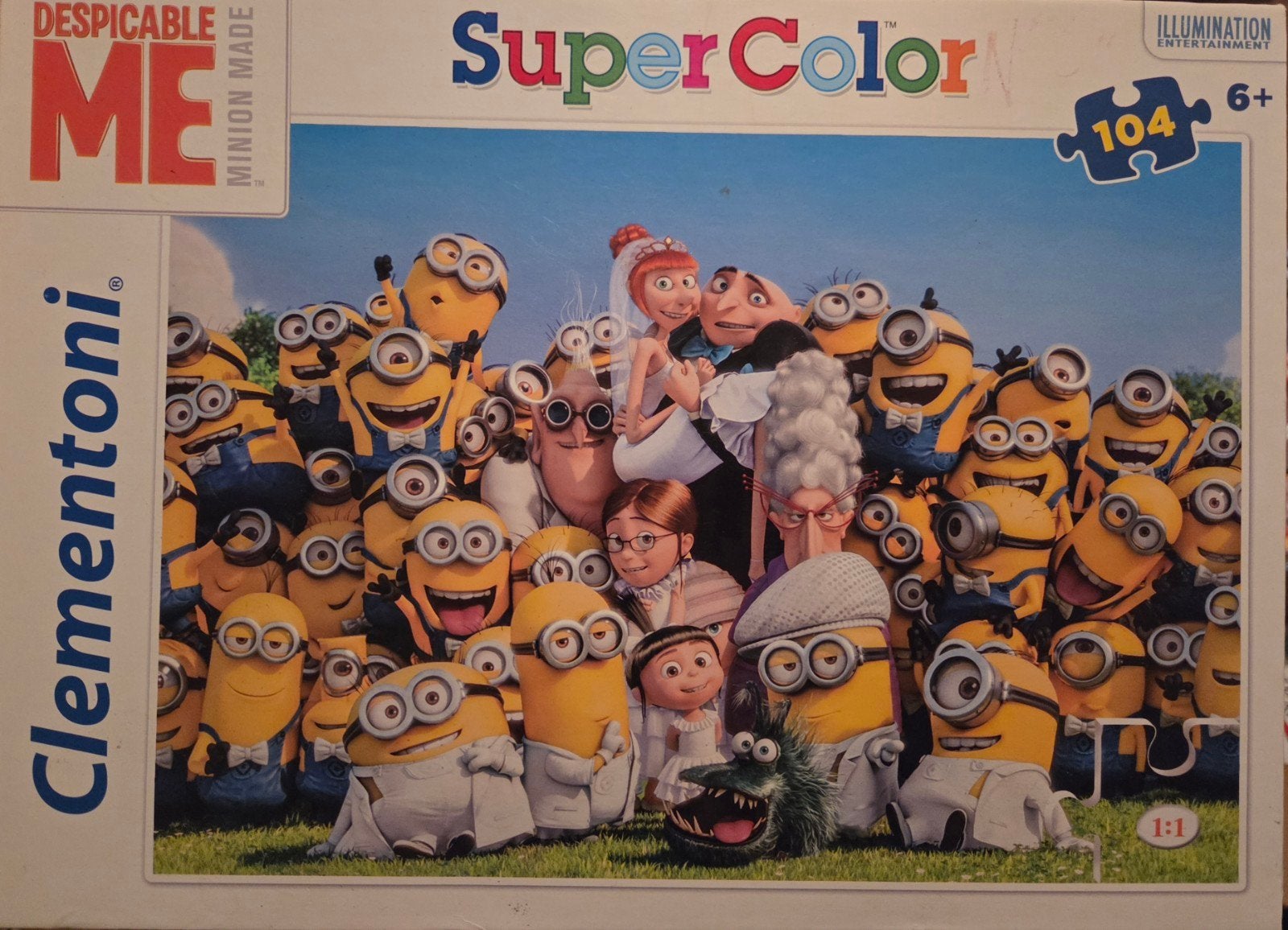Minions SuperColor Legpuzzel 104 st. Despicable Me: € 7,50, Ophalen of Verzenden, Minder dan 500 stukjes, Zo goed als nieuw, Legpuzzel
