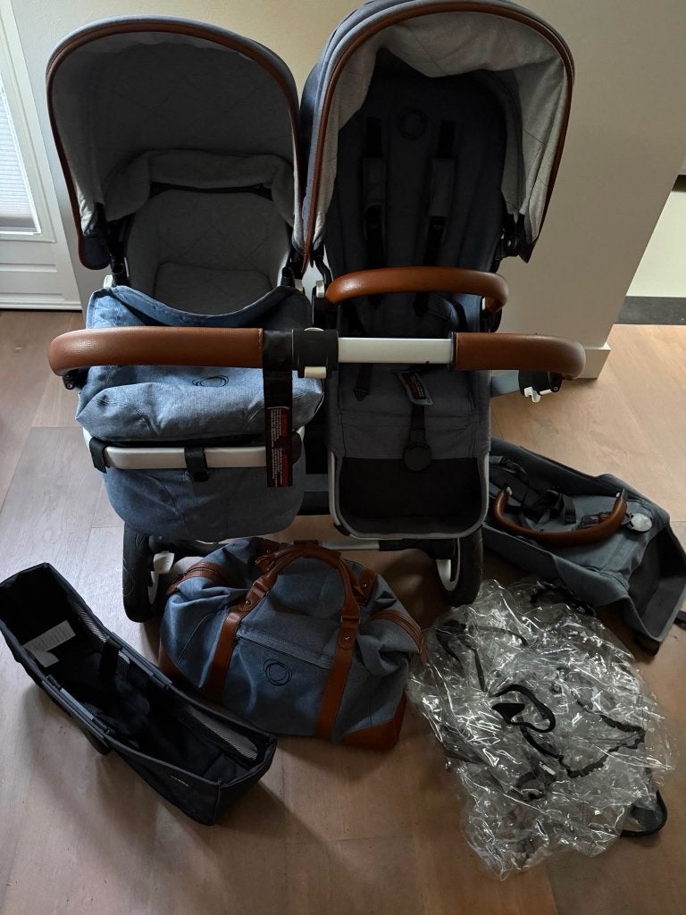 Bugaboo Donkey Duo kinderwagen met veel accessoires, Bugaboo, Zo goed als nieuw, Verstelbare duwstang, Ophalen
