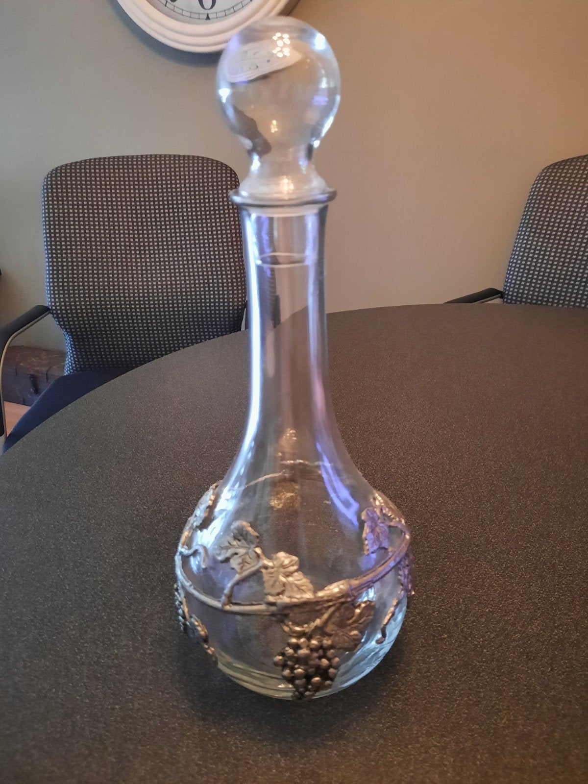 Verzamelobject: Oude glazen karaf met lood/tin versiering, Ophalen of Verzenden