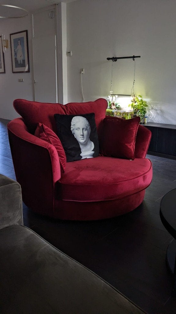 RUIME Rode fluwelen fauteuil, Ophalen, Gebruikt, Modern, Elegant, Comfortabel, Eenpersoons