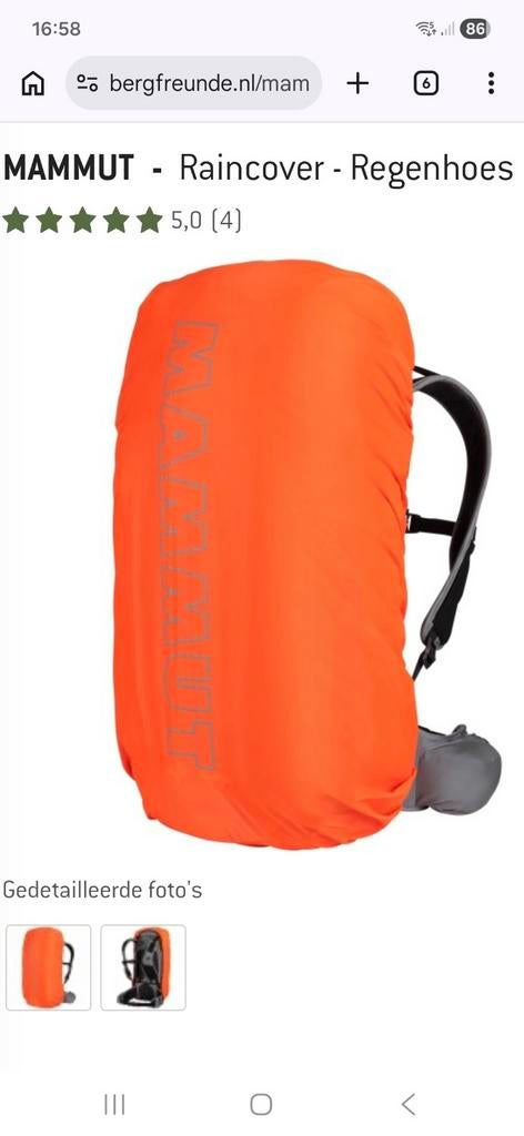 Mammut Regenhoes rugzak 40 - 50 liter (maat L) NIEUW!, Ophalen of Verzenden, Nieuw, Regenjas