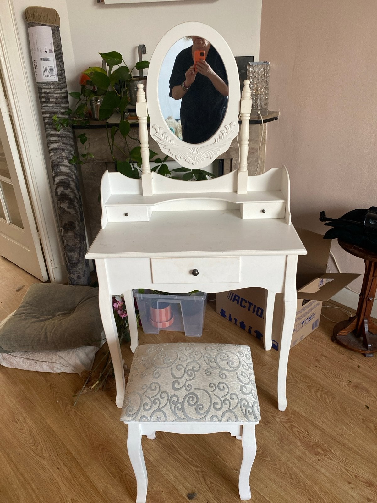 Witte kaptafel met spiegel en krukje, Ophalen, Gebruikt, 50 tot 100 cm, Minder dan 100 cm
