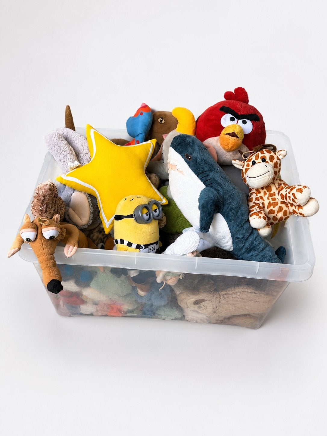 Grote doos vol knuffels: Angry Birds, Minion, haai en meer!, Ophalen, Gebruikt, Middelgroot (20 tot 80 cm), Aap